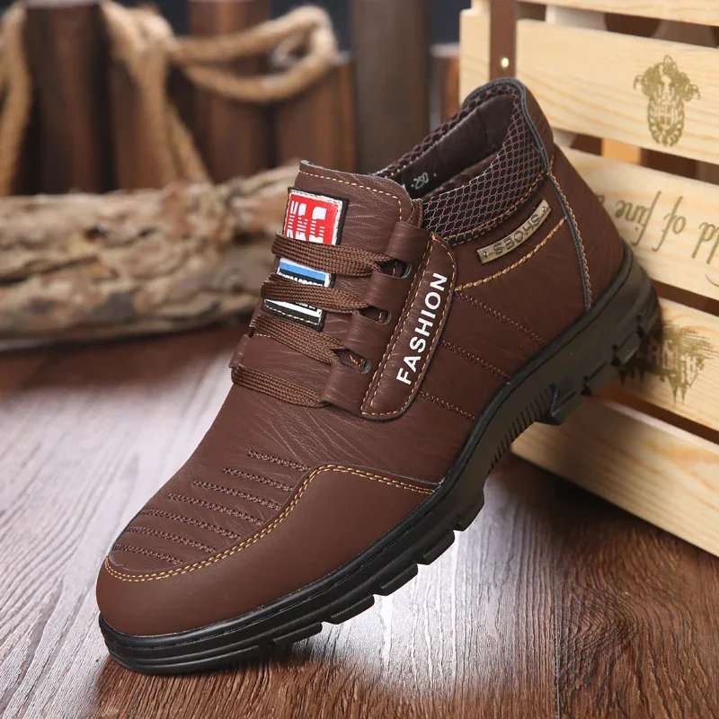 Winter Men Boots Leisure Leather Luxury Casual Shoes Mens Sneakers Keep Warm Snow Boots Non-slip Men Cotton Boots Bota Masculina