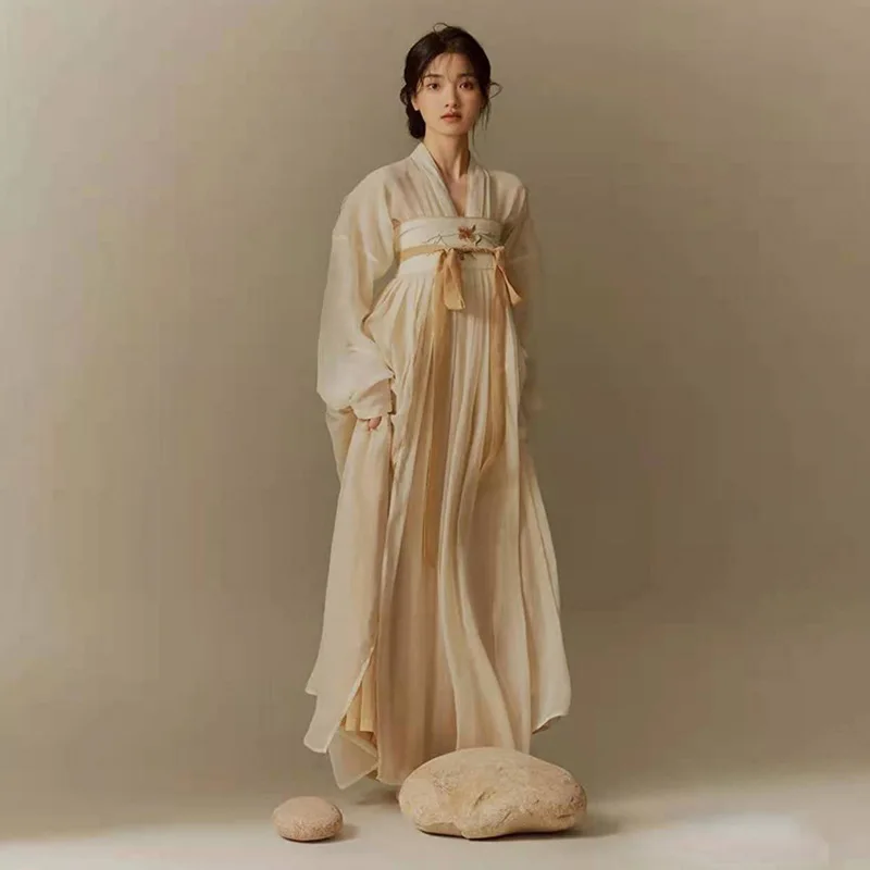 

Женский элегантный костюм Hanfu в китайском стиле с цветочной вышивкой, древний традиционный костюм Hanfu, женский ретро комплект династии Weijin