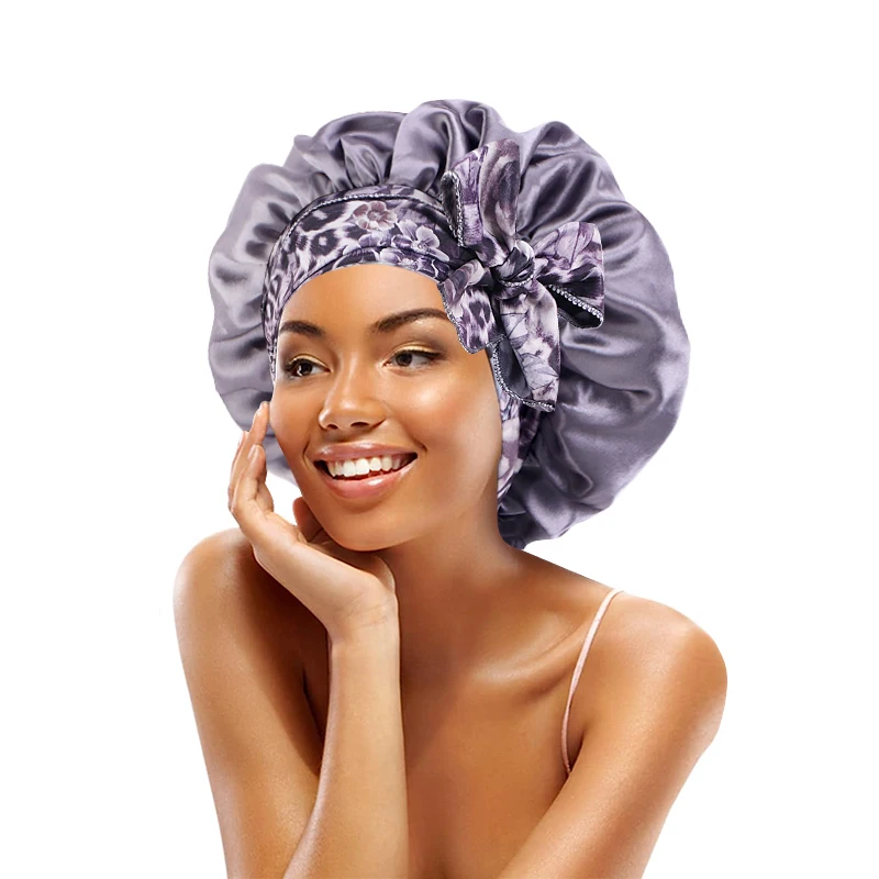 Damen-Satin-Mütze mit Schnürung und breiten Stretch-Krawatten, Band, langer Schwanz, Satin, Cheveux Nuit, seidige Schlaf-Nachtmütze, Mützen – Detail 9