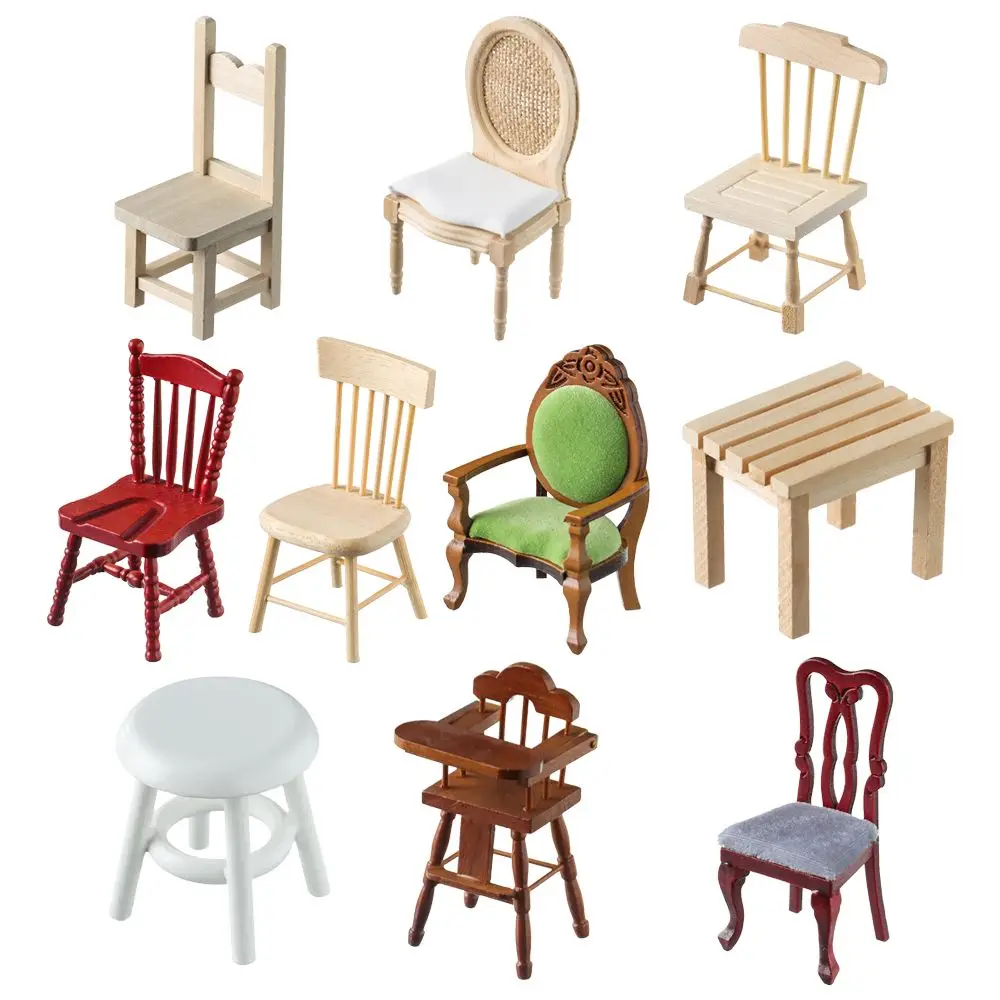 Photo Props Restaurant Livingroom Playing House Miniature Chair Sofa  House Accessories Wood Mini Stool Dollhouse Furniture