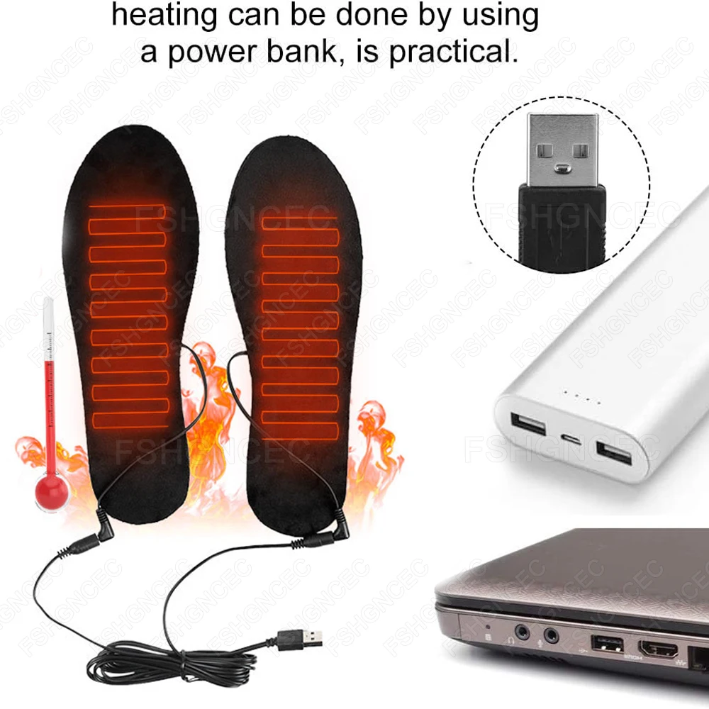 1/2Pairs USB Heated Shoes Insoles Women Men Feet Keep Warm Insole Electric Heating Shoe Pad for Winter Outdoor Skiing Sports