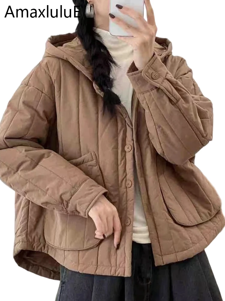 

Amax LuluE Дизайнерская зимняя верхняя одежда Женские теплые стеганые куртки с капюшоном Женские повседневные свободные утепленные пальто Классические винтажные парки