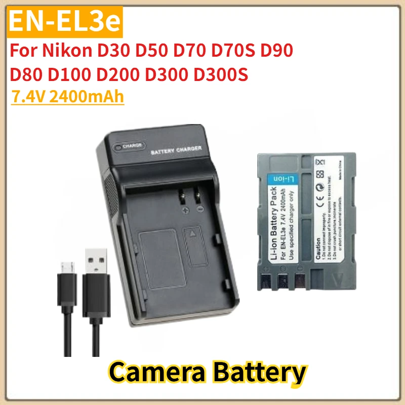 

7.4V 2400mAh EN-EL3e Camera Battery+ USB Charger For Nikon D100 D200 D300 D300S D30 D50 D70 D70S D90 D80 Camera High Quality