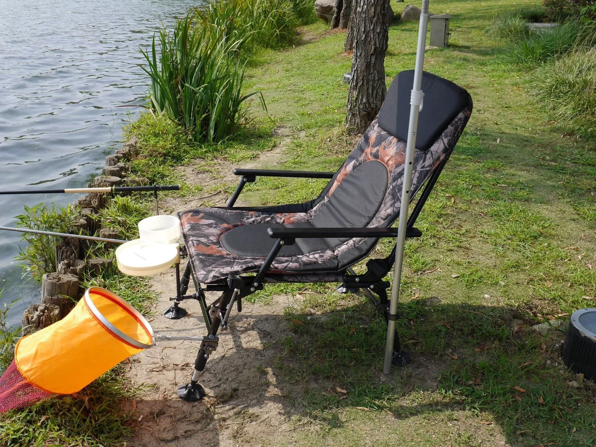 Cadeira de pesca para acampamento ao ar livre com placa para pés Cama de pesca de carpa