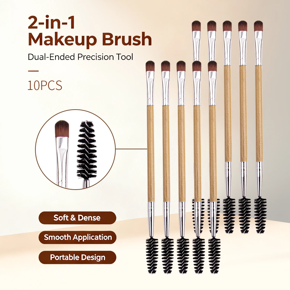 10Pcs Dual‑Ended Eye Makeup Brush,Eyeshadow Brush&Eyelash brush,for Eye Shadow Blending,Eyebrow Grooming and Lash Combing