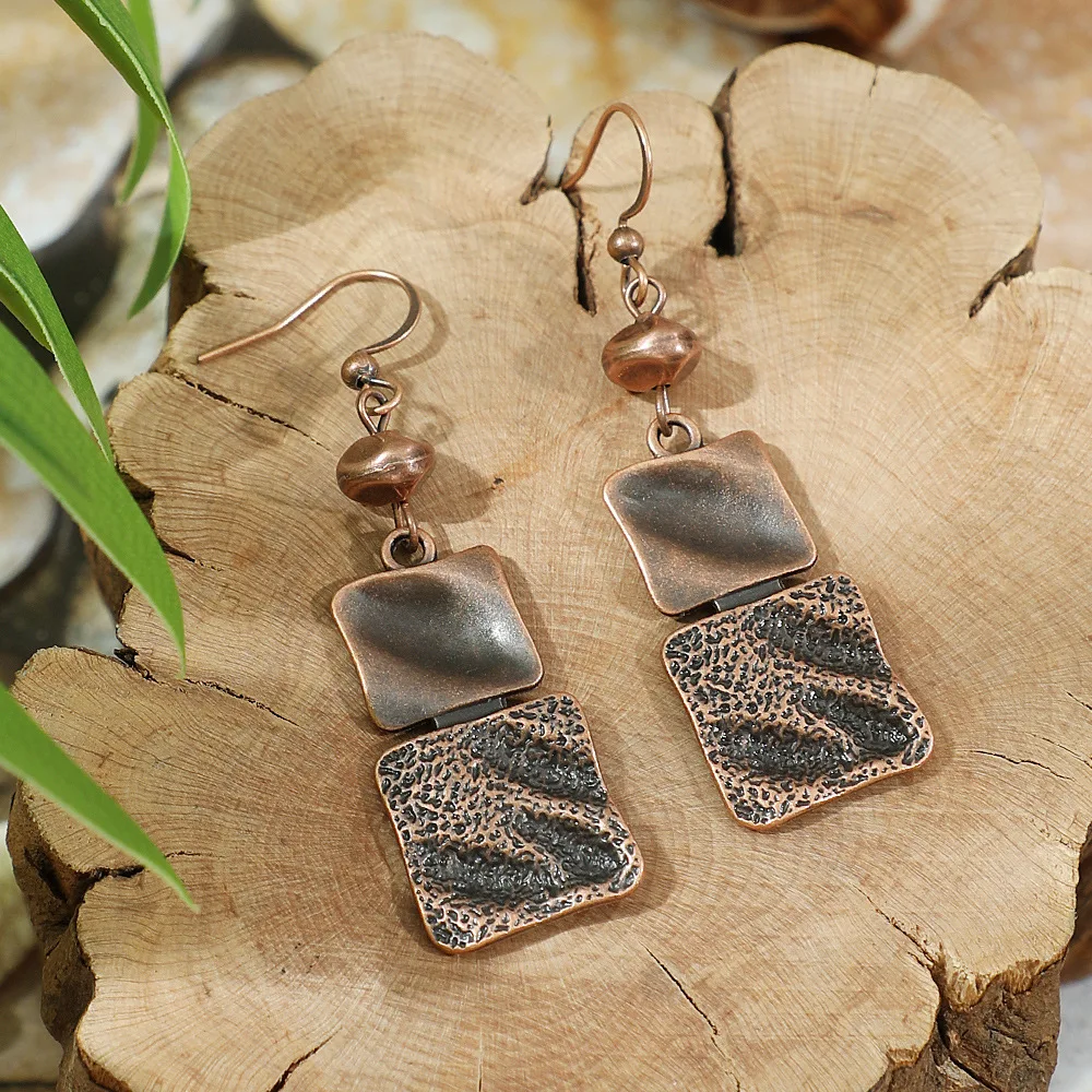 Vintage ethnische geometrische braune Tropfenohrringe für Frauen, elegante Persönlichkeit, Urlaub, lässig, täglich, Ohrringe, Boho-Schmuck – Detail 6