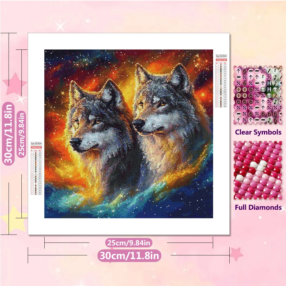 EverShine Full Square Round Diamond Painting Starry Sky Twin Wolves Diamond Embroidery Animal Landscape Art Decorative Paintings