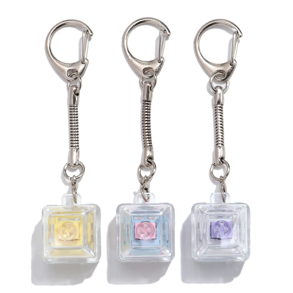 Keyboard Fidget Toys Crystal Keycap Keychain No Light Stress Relief Fingertip Gadget Decompression Toys Clicker Fidget Toy