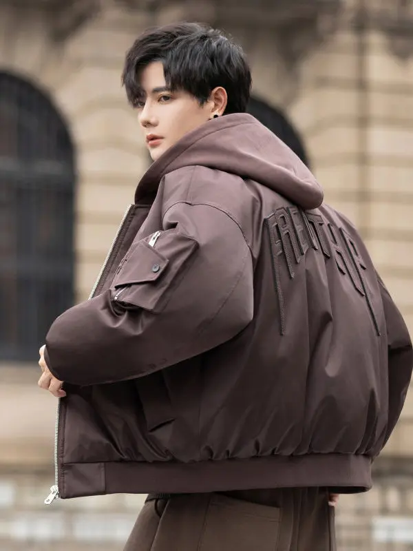 

TANGZ STUDIO Men's Thiened Warm Hooded down Jaet Du Feather Baseball Sle Workwear Coat Casual Urban Sle Zipper Closure