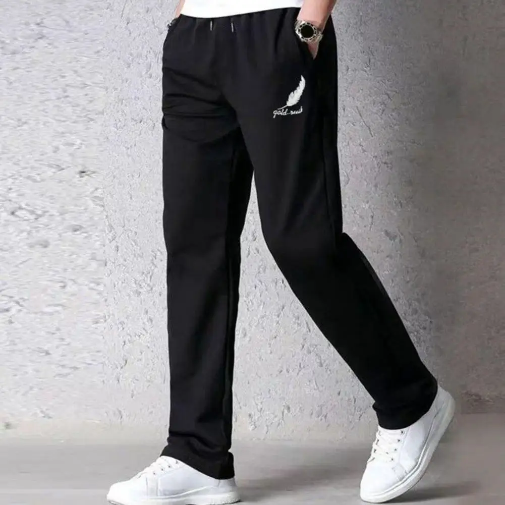 Stylish Men Pants  Pockets Autumn Winter Men Sports Pants  Fleece Lined Drawstring Sports Pants