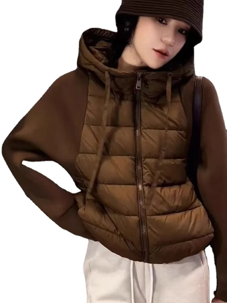 Fashionable and Stylish Jacket, Maillard Short Style Temperament Warm Hooded Cardigan Down Cotton Jacket, Women\'s Spring 2024