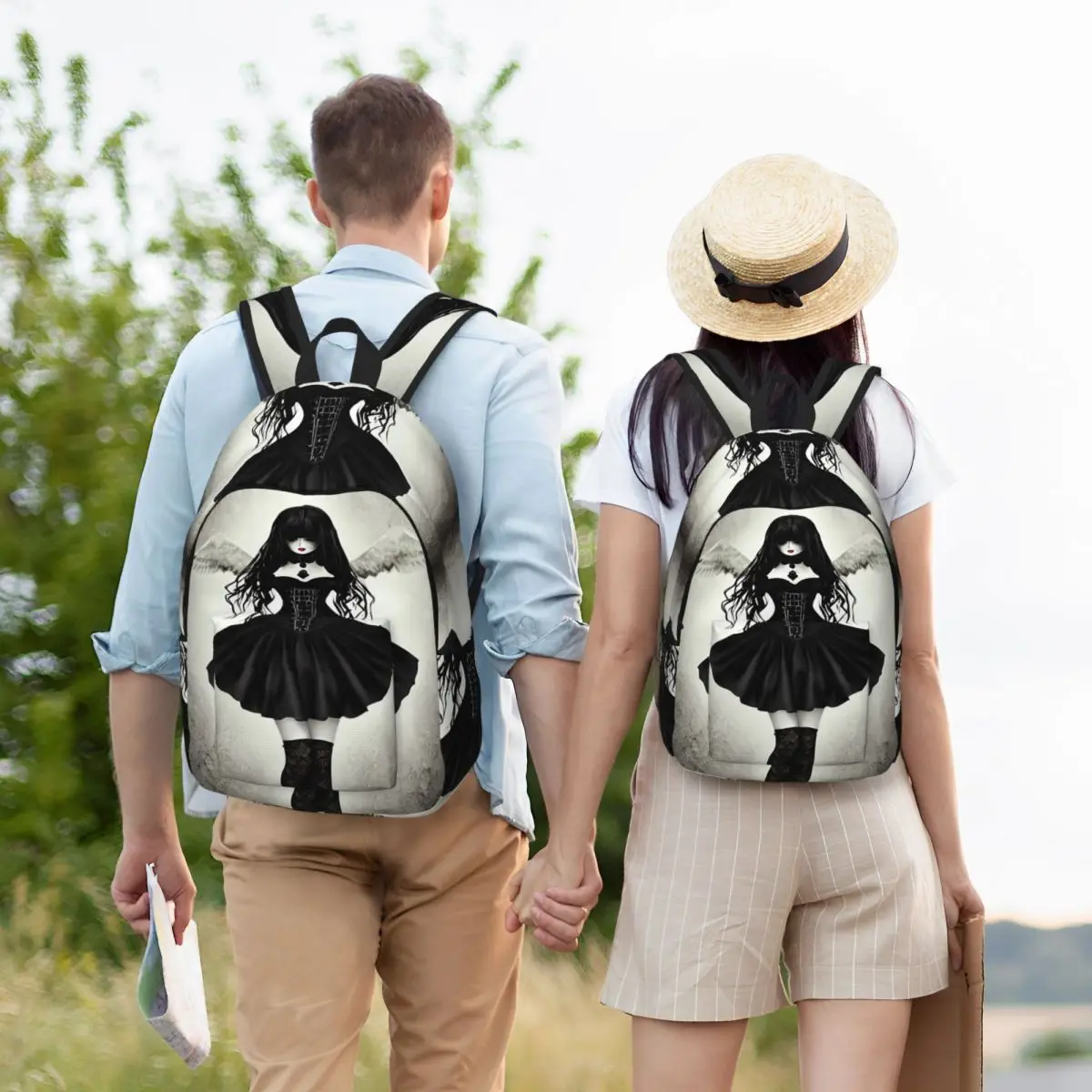 Sad Angel With Wings Terror Gothic Angel Student Backpack School Bag Hiking Travel Daypack for Boys Girls Bookbag Shoulder Bags