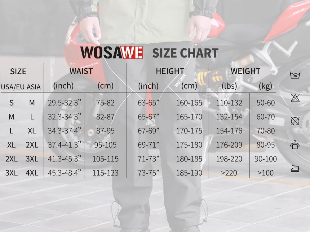 WOSAWE Men Motorcycle Rain Pants Moto Waterproof Pants Outdoor Work Rain Gear Pants for Motorbike Camping Hiking Fishing Golf