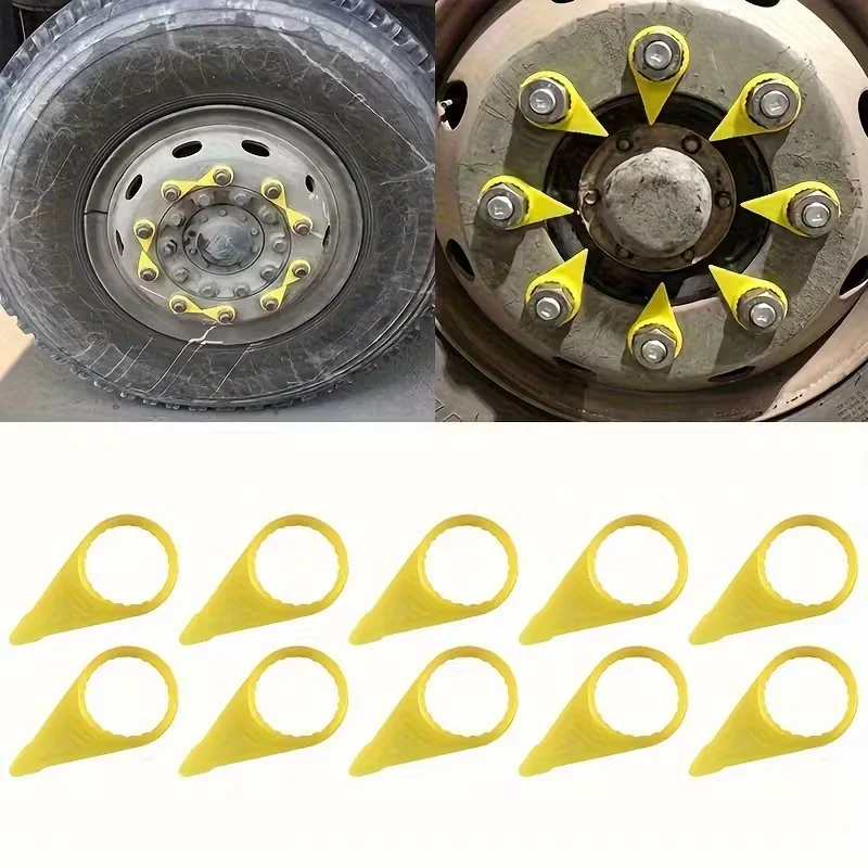 10pcs 32mm Tire Nut Indicator - Easy-To-Use Automotive And Truck Hub Bolt Loosening Detector Yellow Plastic Tire Nut Indicator