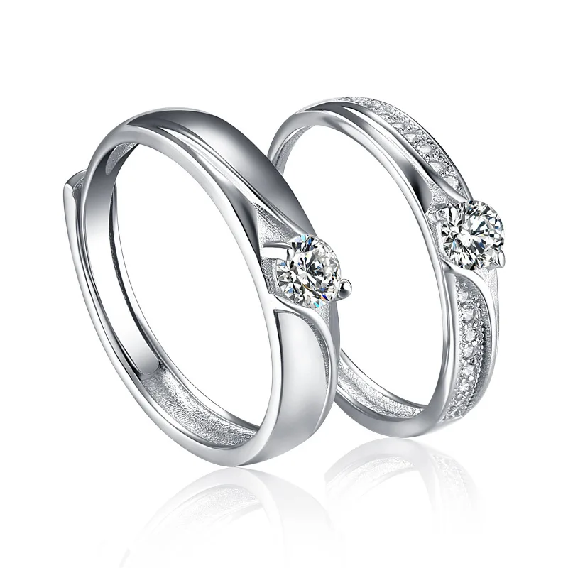 

Fashionable Rhodium Plated Wedding Ring Set for Ladies Big CZ Zircon Diamond with Prong Setting for Parties Certified by CMA
