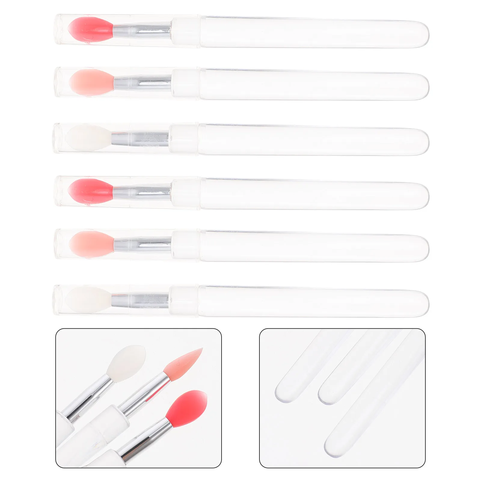 6Pcs Silicone Lipstick Brush Compact Lip Applicator for Gloss Balm Uniform Color Professional Daily Use Lip Brush with Lid