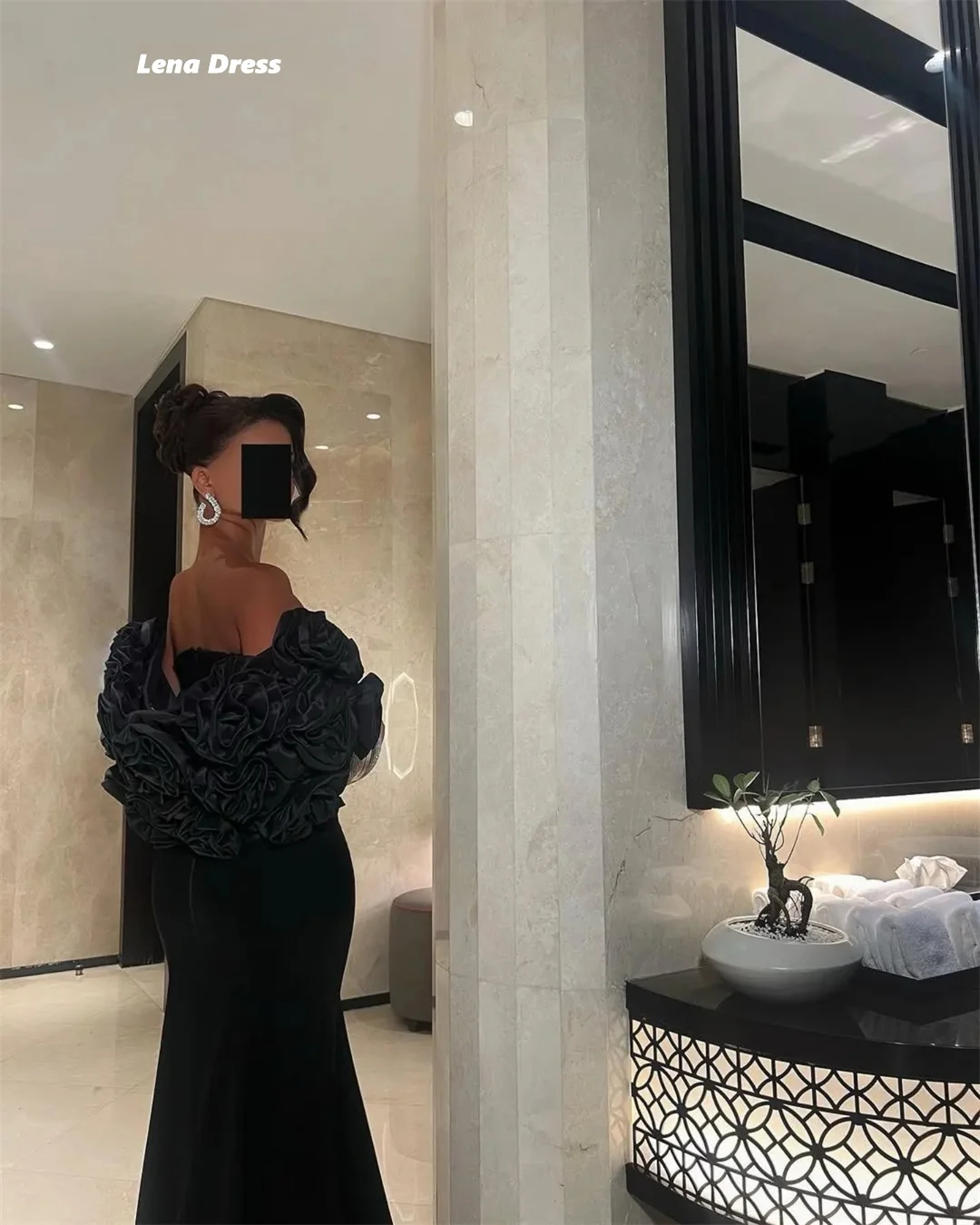 Lena-vestidos de noche de flores para mujer, vestidos largos elegantes para ocasiones especiales, vestido de fiesta personalizado negro, bata de cola de pez