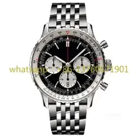 Top Quality Watch Men Quartz Chronograph Watches Navitimer Aviation Pilots Black Blue Leather B01 Date Timepiece 47mm