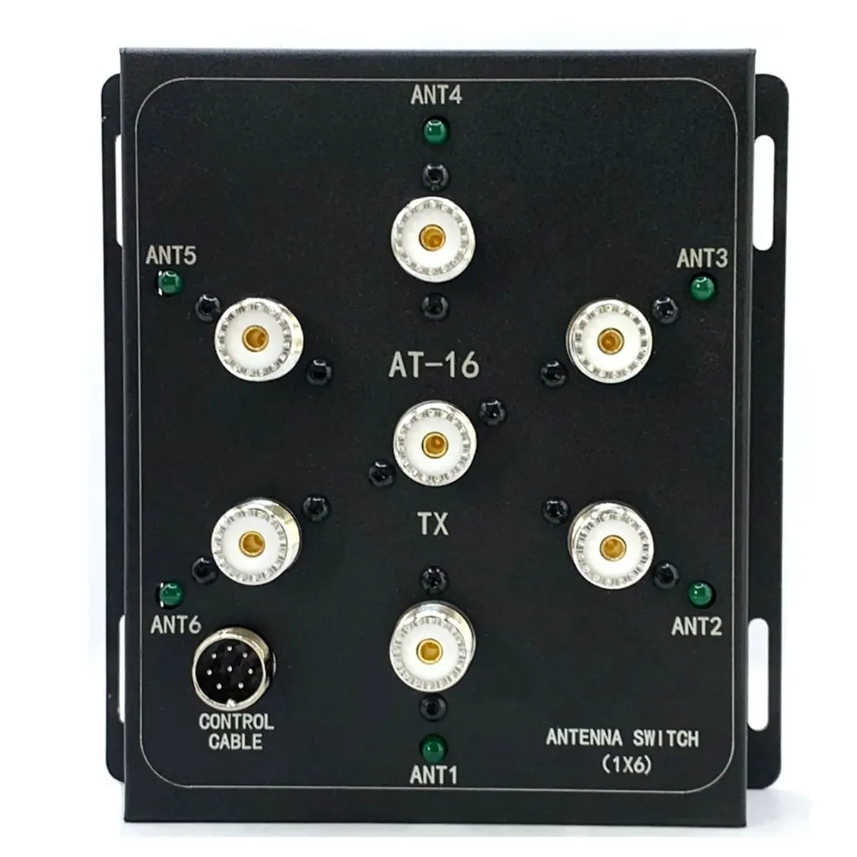 

AT16 6-Way Coaxial Remote Antenna Switch High Power Compatible with Base Station/Handheld Radios 1.8MHz-55MHz 800W PEP