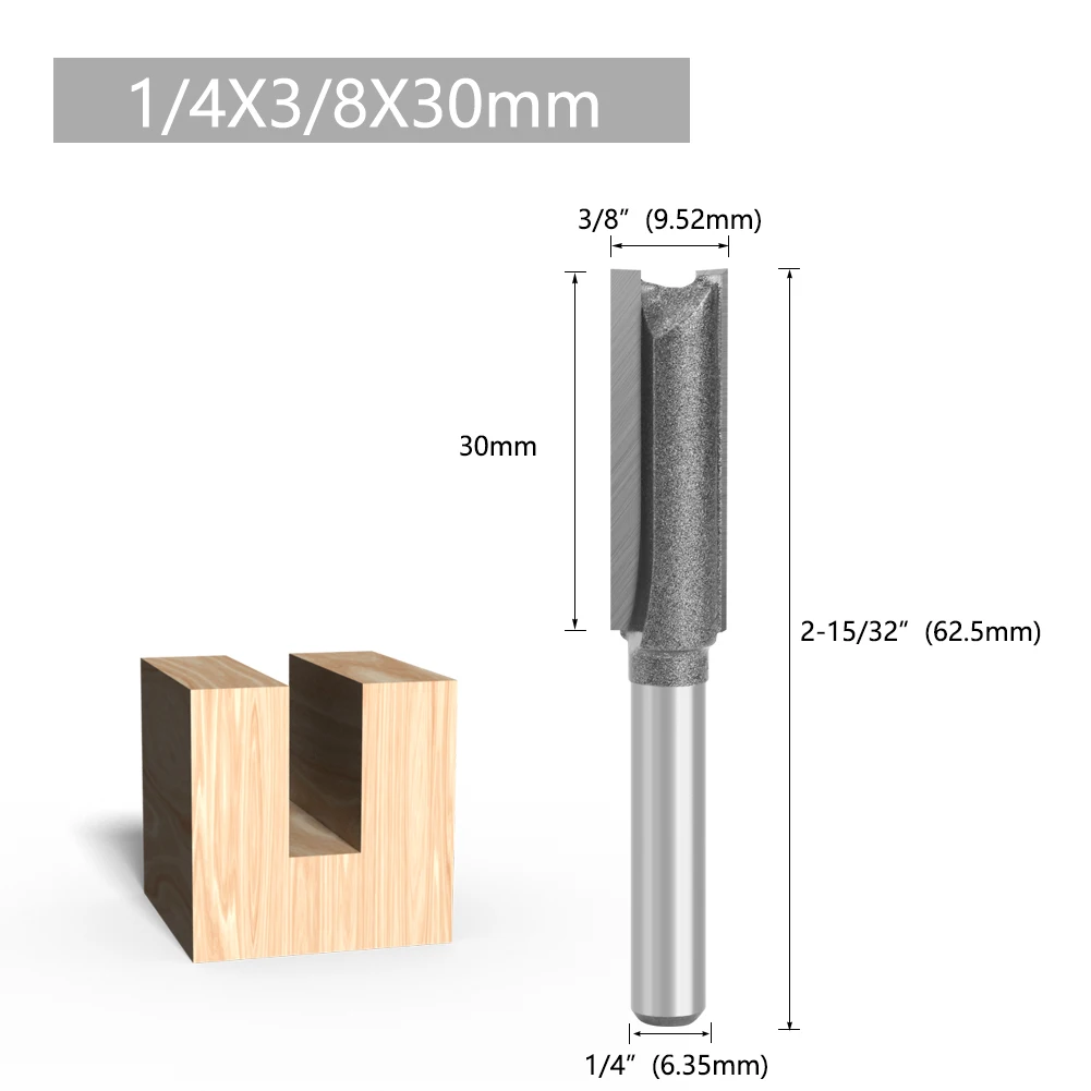 LAVIE 1 Stück 1/4" Schaft Gerader Fräser 3/8" x 30mm Holzfräser Hartmetallbestücktes Nutwerkzeug für Holzbearbeitung – Detail 3