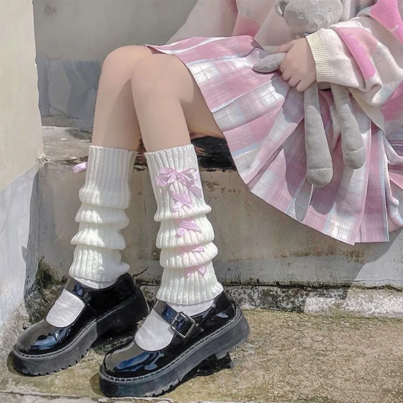 Lolita Socks Cross Bow Warm Socks JK Girls Winter Wear Long Socks Lolita Warm Foot Cover
