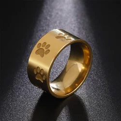 EUEAVAN Vintage Cat Dog Footprints Ring for Men Women Cute Animal Paws Finger Rings  Stainless Steel Jewelry Party Birthday Gift