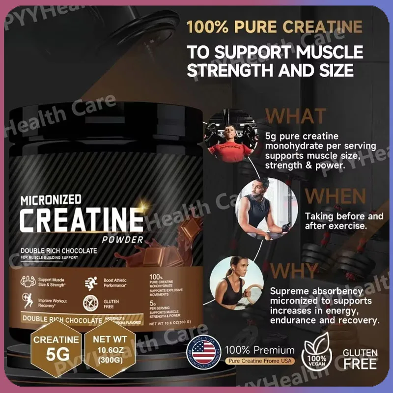 Creatine Monohydrate Powder Muscle Builder Supplements for Women and Men Boosts Exercise Performance Energy Chocolate 300g
