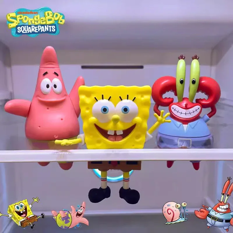 SpongeBob SuqarePants Action Figures 25th Anniversary Time Travel Series Refrigerator Magnet Toy Collection Ornaments Kids Gifts