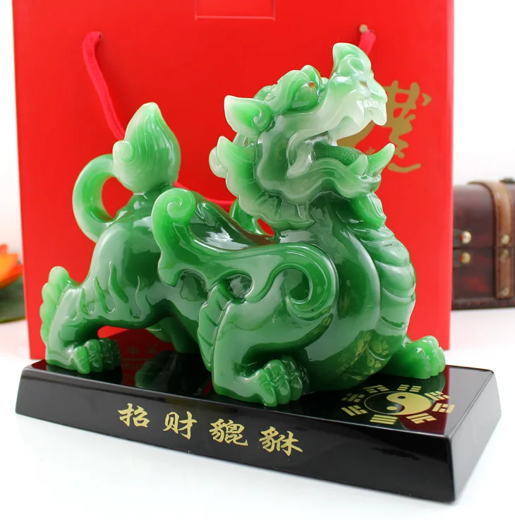 GOOD LUCK  home office business Shop FENG SHUI Talisman Money Drawing dragon PI XIU crystal jade Sculpture ART statue 24CM