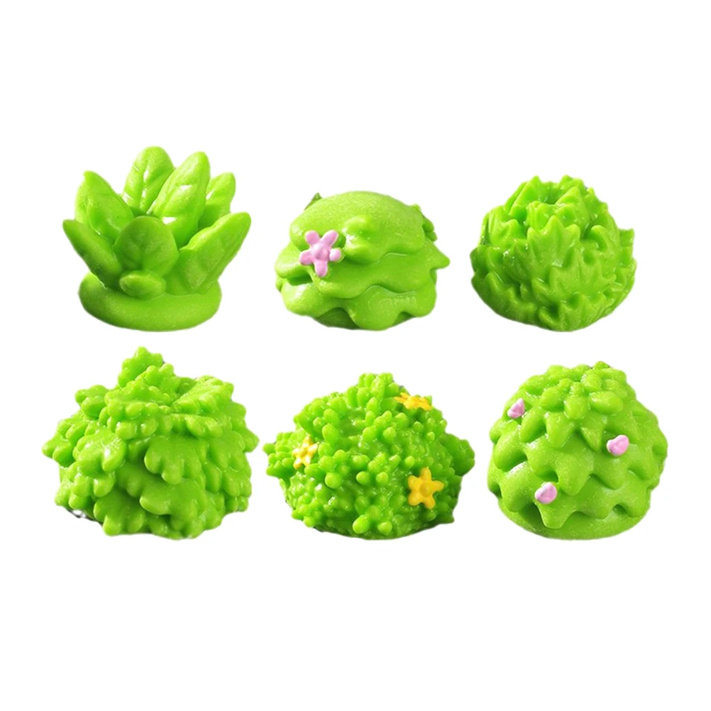 

6 pcs Mini Resin Grass Cluster Micro Landscape Ornament Garden Miniature Fairy Decor Artificial Plants Shrubs Green Train