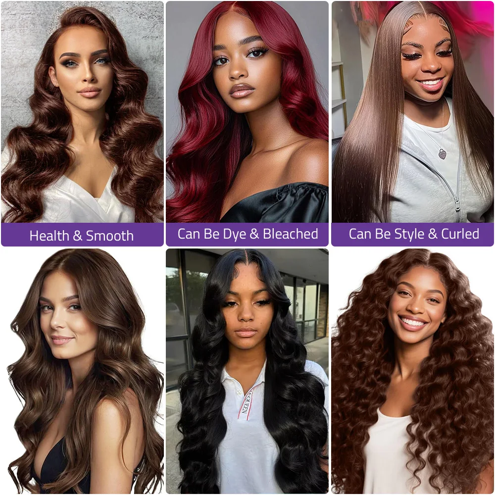 الشوكولاته براون الجسم موجة شعر مستعار 13x6 HD الدانتيل الجبهة الباروكات 13x4 الدانتيل الشفاف أمامي شعر مستعار ملون 100% قبل قطعها خصلات الشعر المستعار الإنسان #4