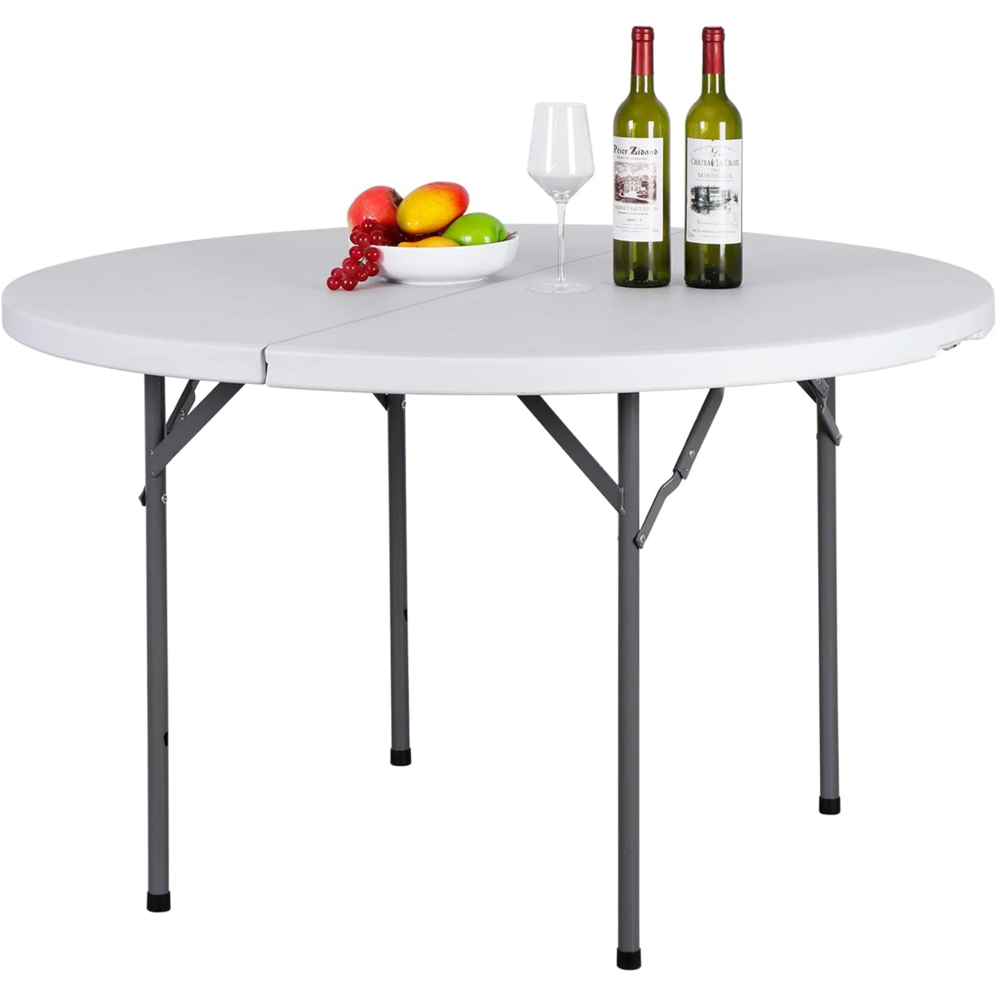 48" Round Folding Table Plastic Card Table Circle Dining Table Heavy Duty Portable w/Handle for Picnic Party Camping Dining Wedding Event Indoor Outdoor Lightweight White