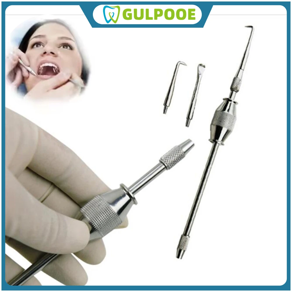 GULPOOE Dental Broken Root Drill Remnant Extractor 1 Set With 3 Tips Press Button Stainless Steel Dental Crown Remover Tool