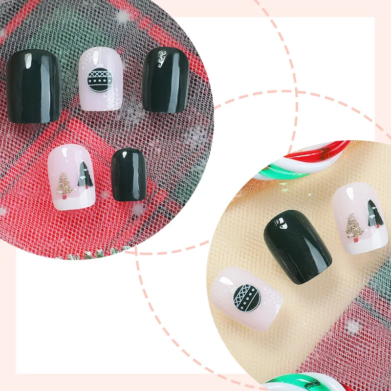

24pcs Oval Shape Press on Nails Christmas Dark Green Fake Nail Christmas Gift Full Coverage Nail Tips for Women&Girl Nail Art