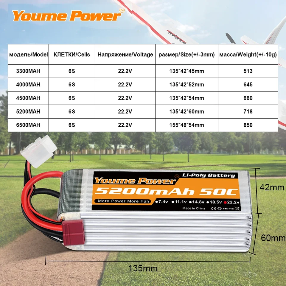 

6S Lipo Battery 22.2v 3300mah 4000mah 4500mah 5200mah 6500mah RC Lipo with XT60 For RC Airplane