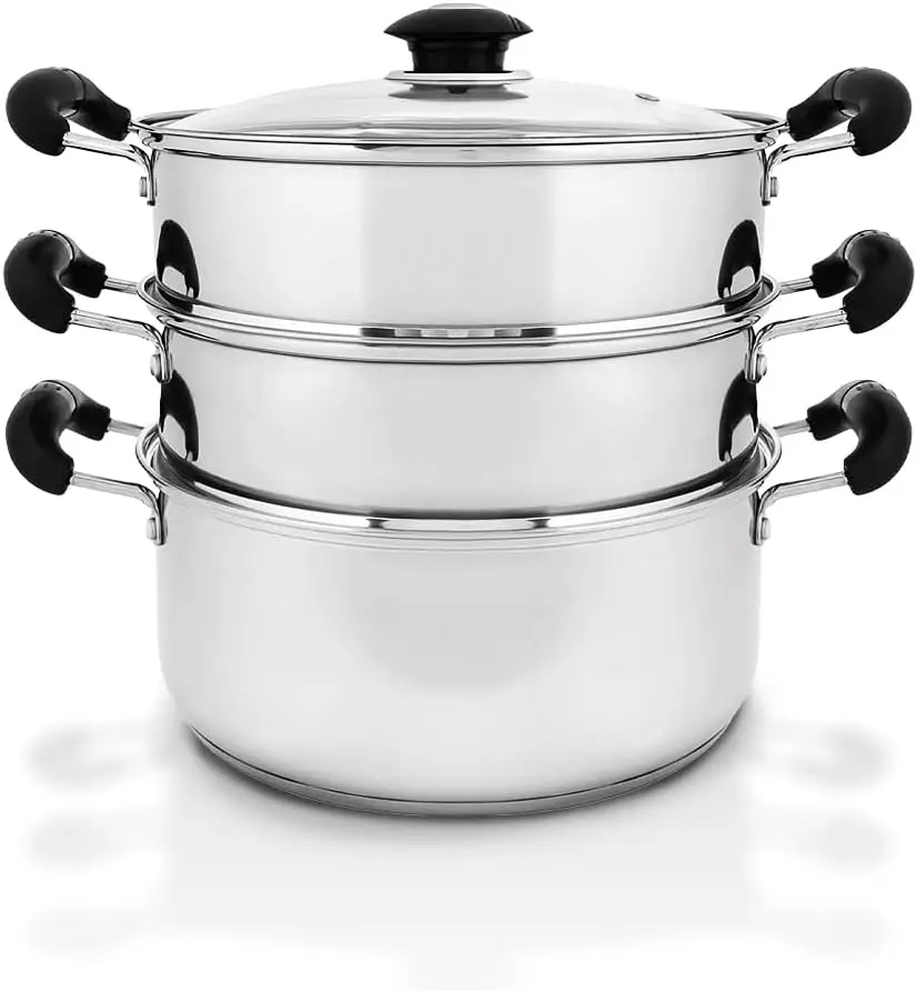 

CONCORD 10" Stainless Steel 3 Tier Steamer Steaming Pot Cookware 24 CM (Induction Compatible)