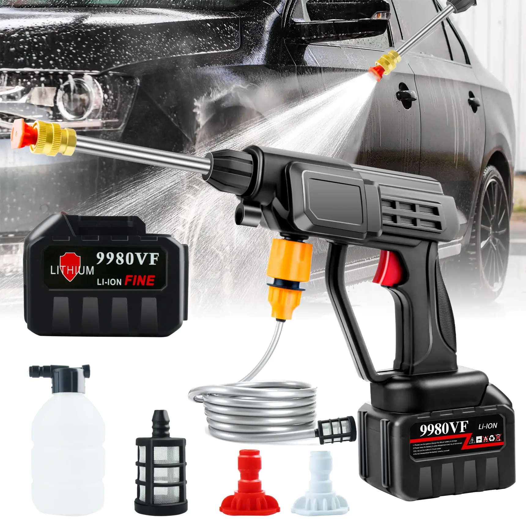 ordless Pressure Washer Gun, 18000 mAh Battery Powered Pressure Washer Portable, Cordless Power Washer 500 PSI High Pressure Wat