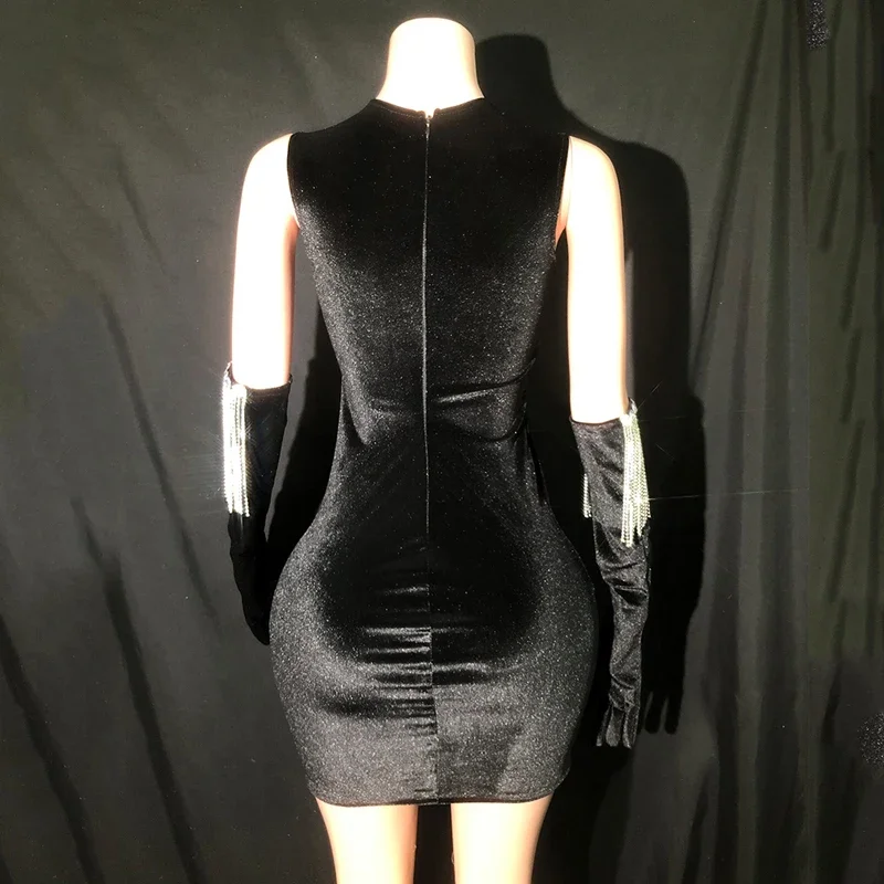 Velvet Mesh Patchwork Tassel Dress Women Birthday Celebrate Costume Party Prom Evening Dresses Stage Performance Wear XS7402