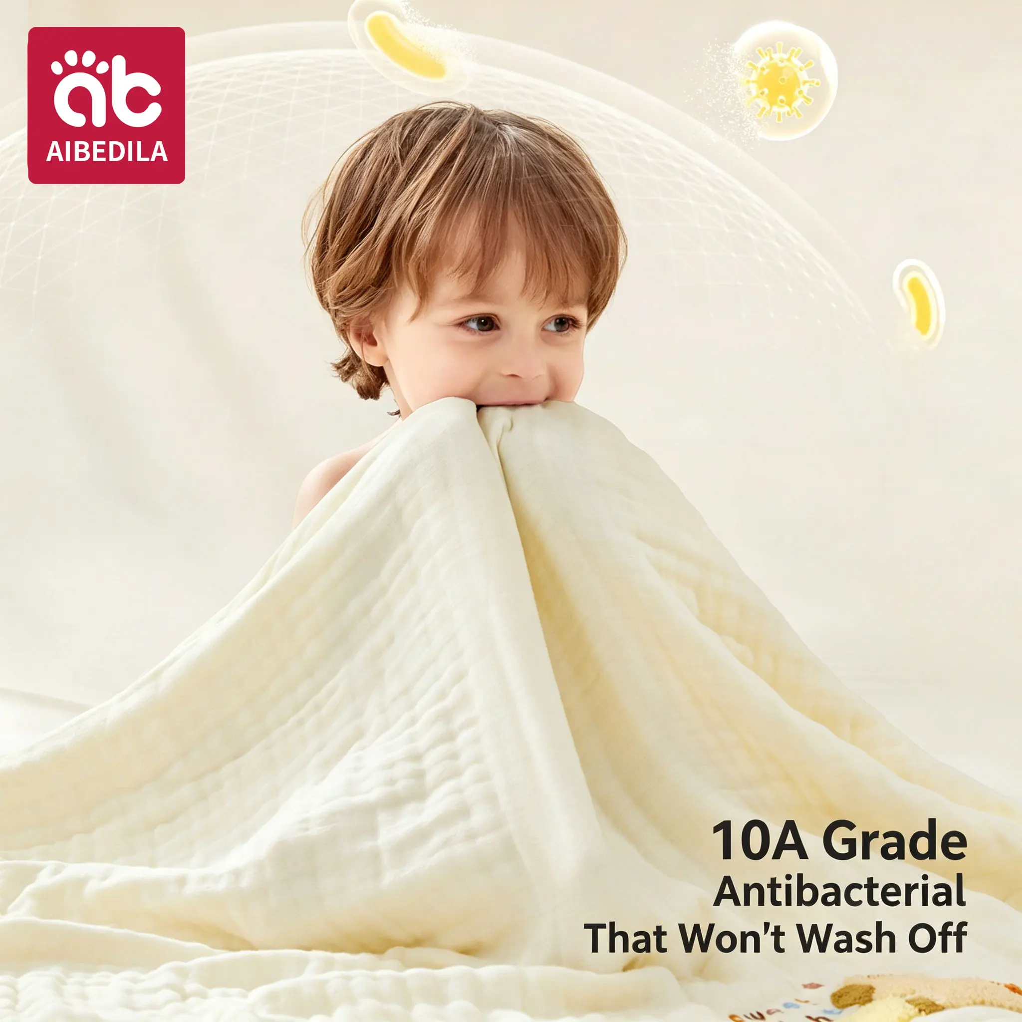 AIBEDILA 6 Layers Bamboo Cotton Baby Bath Towel Soft Gauze Wrap Towel for Newborn Boys Girls Summer Thin Absorbent Bath Blanket