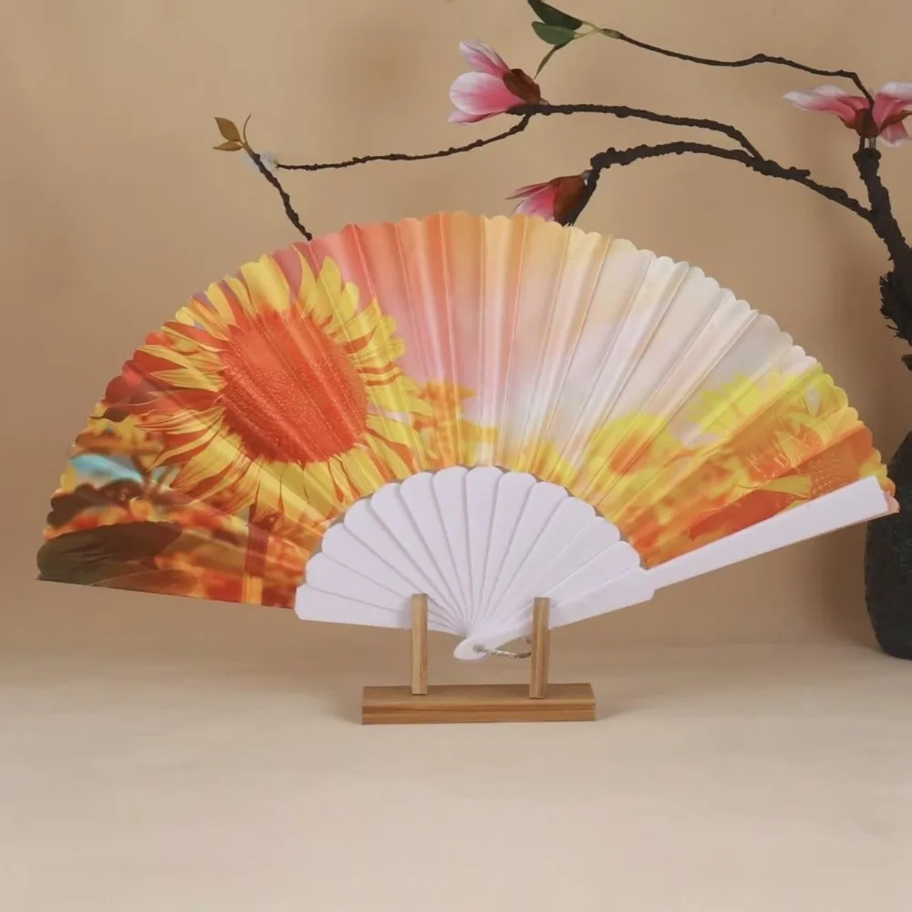 Home Ornament Sunflower Folding Fan Collapsible Handwork Design Dance Fan Handheld Retro Decorative Fan Home Decorative