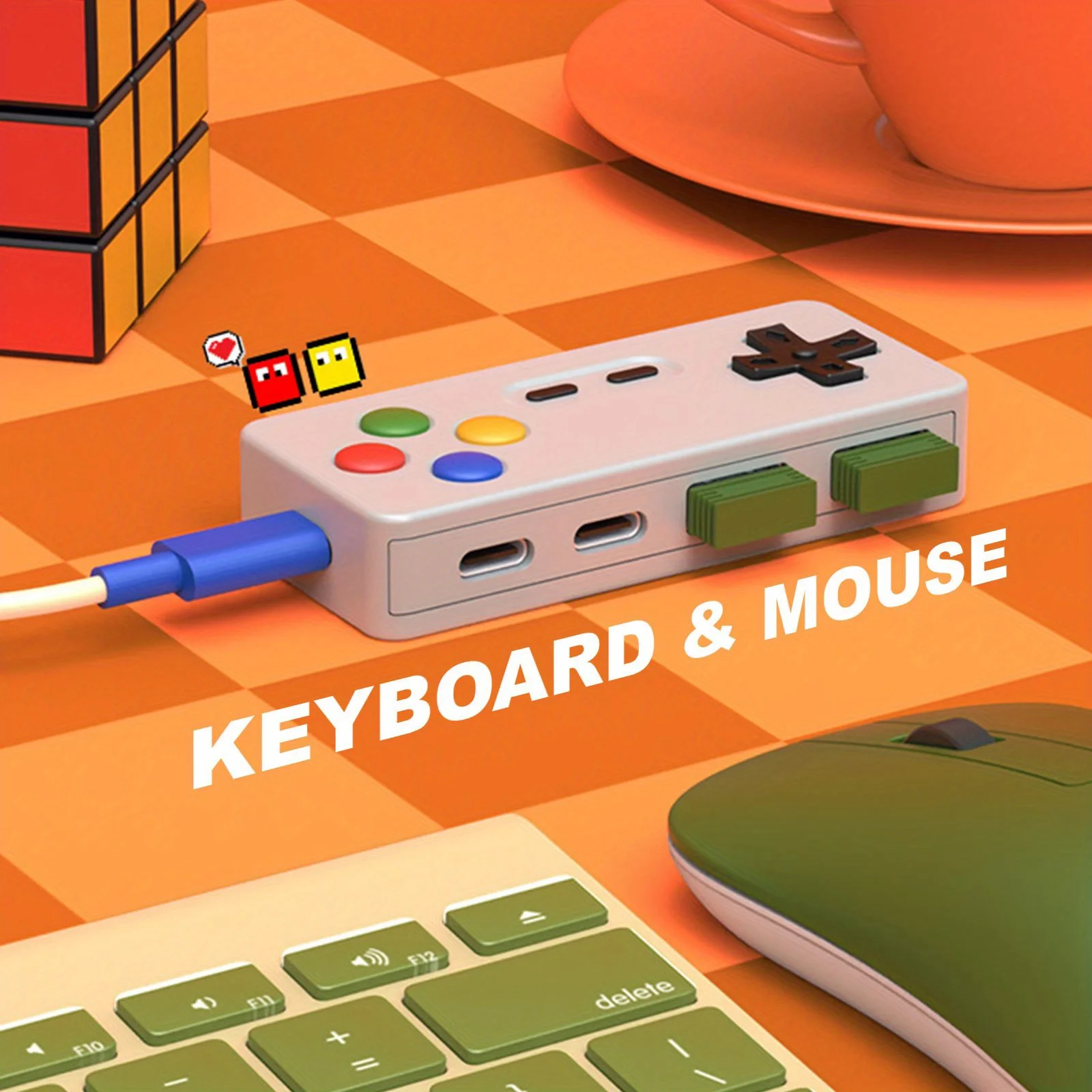 1 шт., мультяшный адаптер USB C с 2x USB + 2x адаптера типа C для клавиатуры, USB-накопитель, игровой контроллер для ноутбука, концентратор