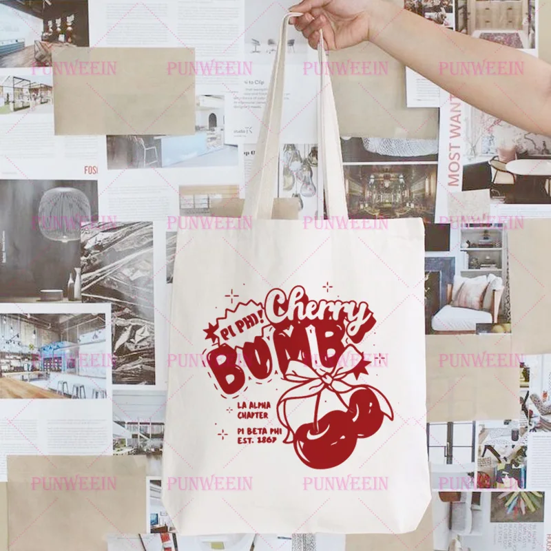 Aesthetic cherry Letter Print cute girls Canvas Bag Punk Gothic Streetwear Casual Harajuku Y2K Shopping Bag Vintage Shoulder Bag