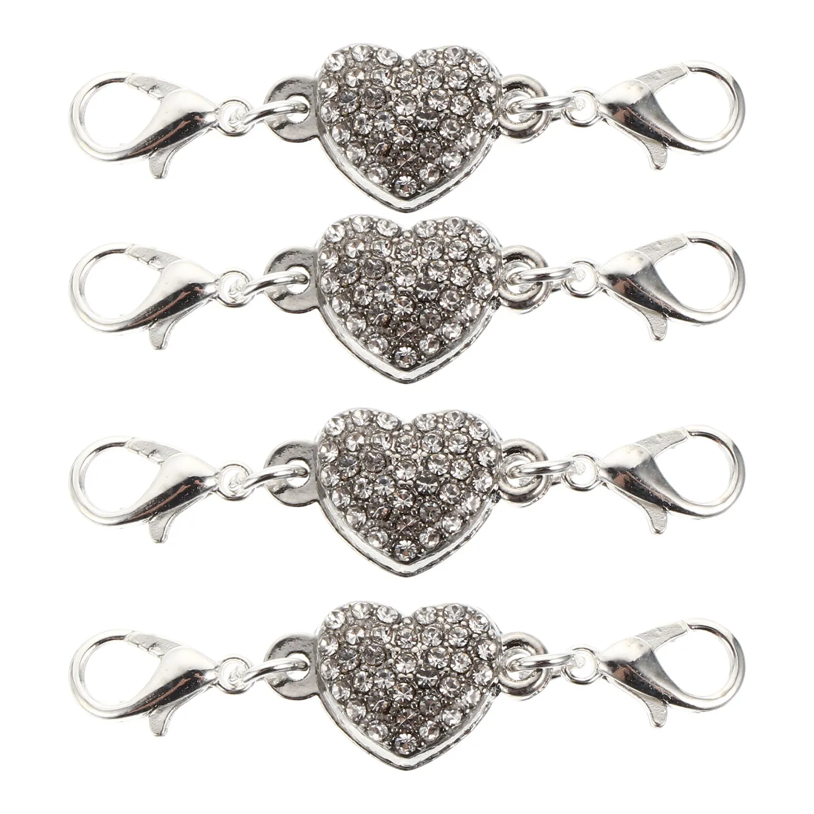 

4pcs Heart-shaped Diamond Buckle Clasp Extender Silver Alloy Connector Durable Jewelry Necklace Bracelet Anklet Repair