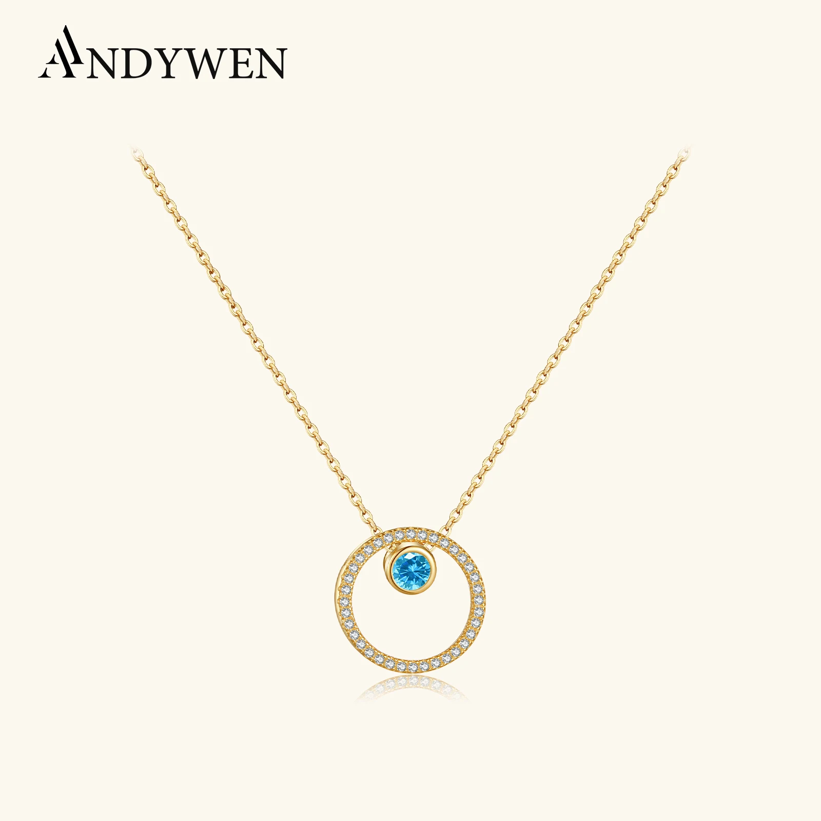 

ANDYWEN 925 Sterling Silver Gold Circle Silver Necklace And Topaz Move Blue CZ Zircon Collar Women Fine Jewelry 2023 Spiring Jew