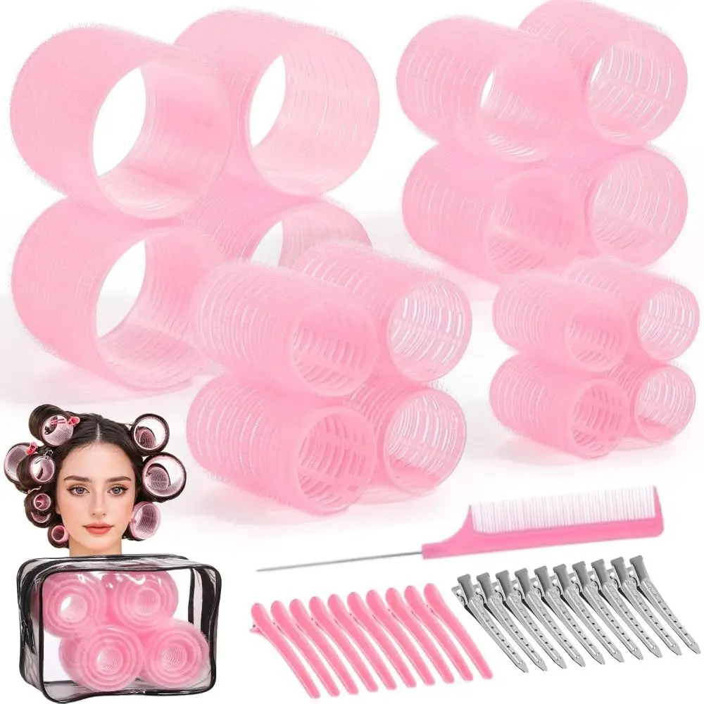 50Pcs 4 Sizes Rollers Self-Grip Hair Rollers Set Heatless DIY Heatless Hair Curlers Lightweight Hair Partition Clip