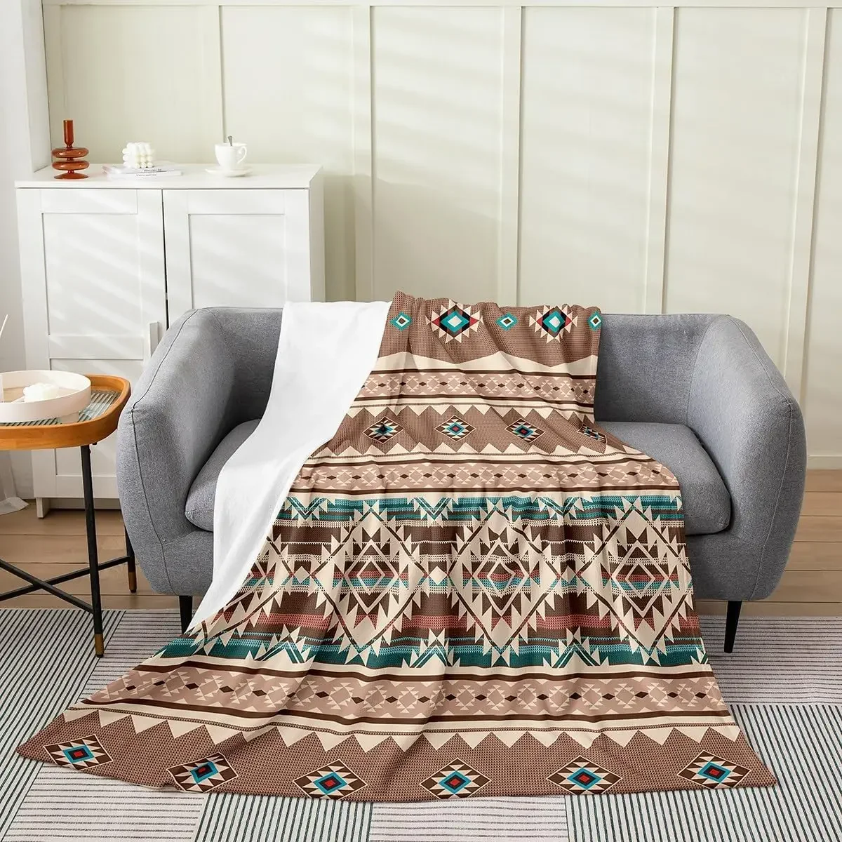 Aztec Pattern Blanket Tribal Design Fleece Throw Boho Home Decor Cozy Sofa Cover Geometric Print Bedding
