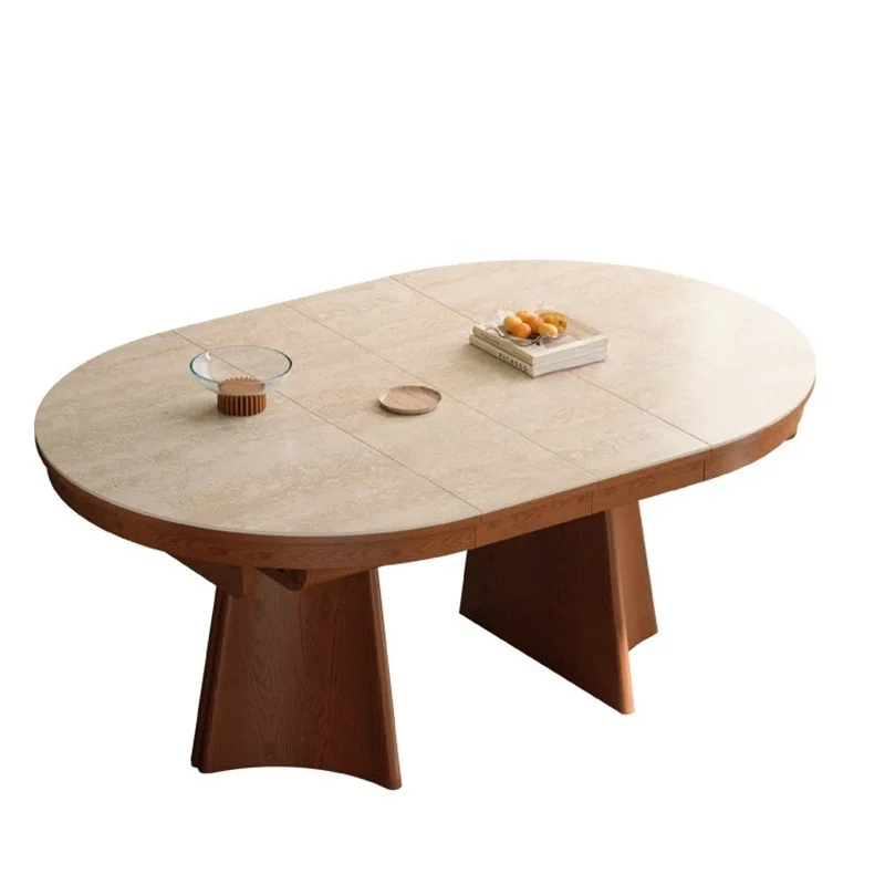 LH medieval retractable dual-purpose solid wood rock slab dining table small household dining table