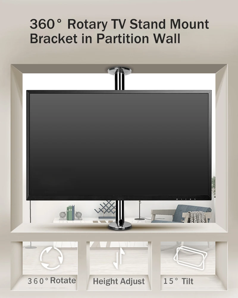 BG11 NEW 360 Rotate 23-65 Inch Stainless Steel LCD TV Stand Mount Bracket in Partition Wall Height Adjust 86-114cm