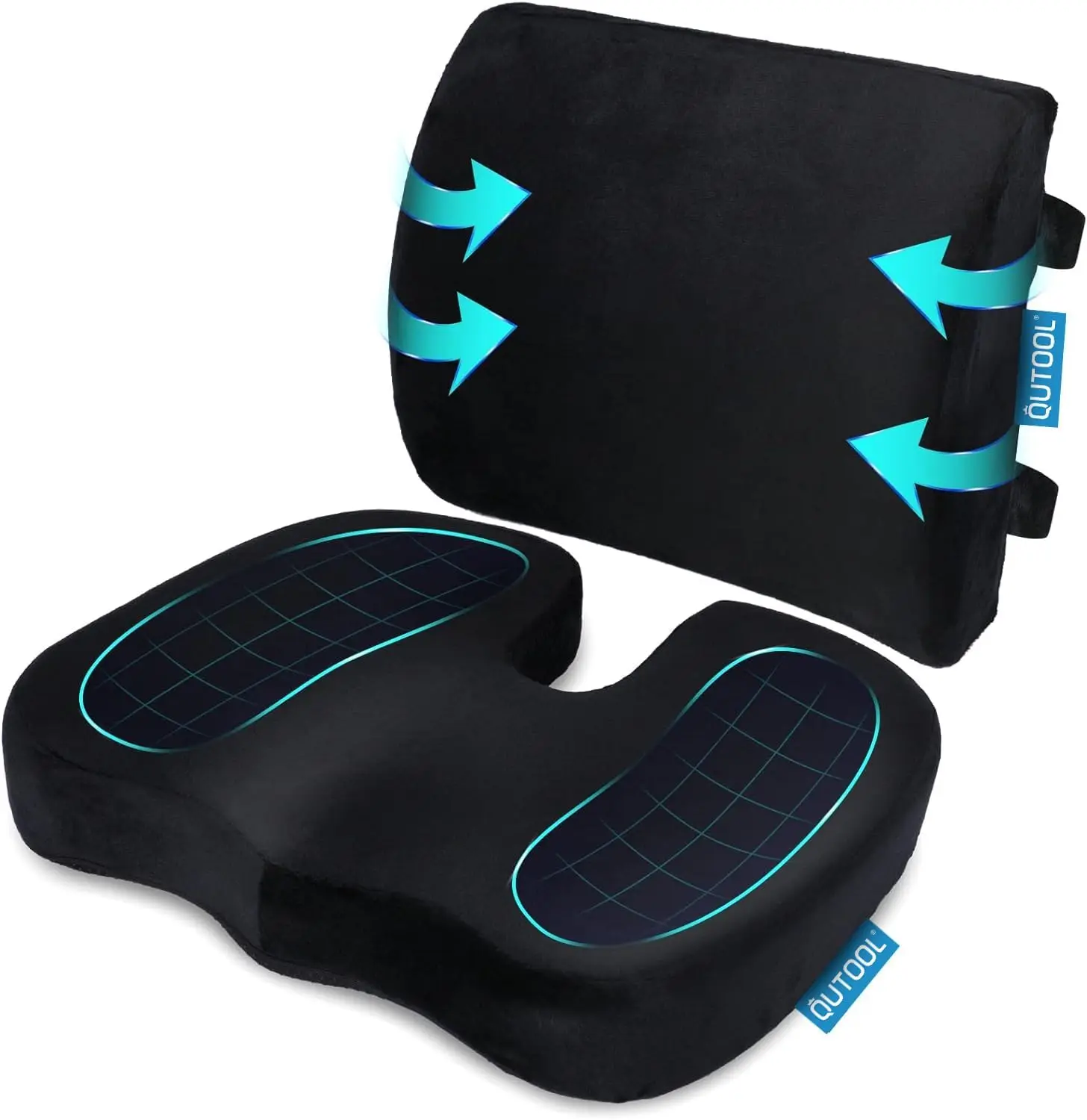 

Orthopedic Seat Cushion And Lumbar Support Pillow For Office Chair & Car, Memory Foam With Washable Cover Ergonomic Desk Chair