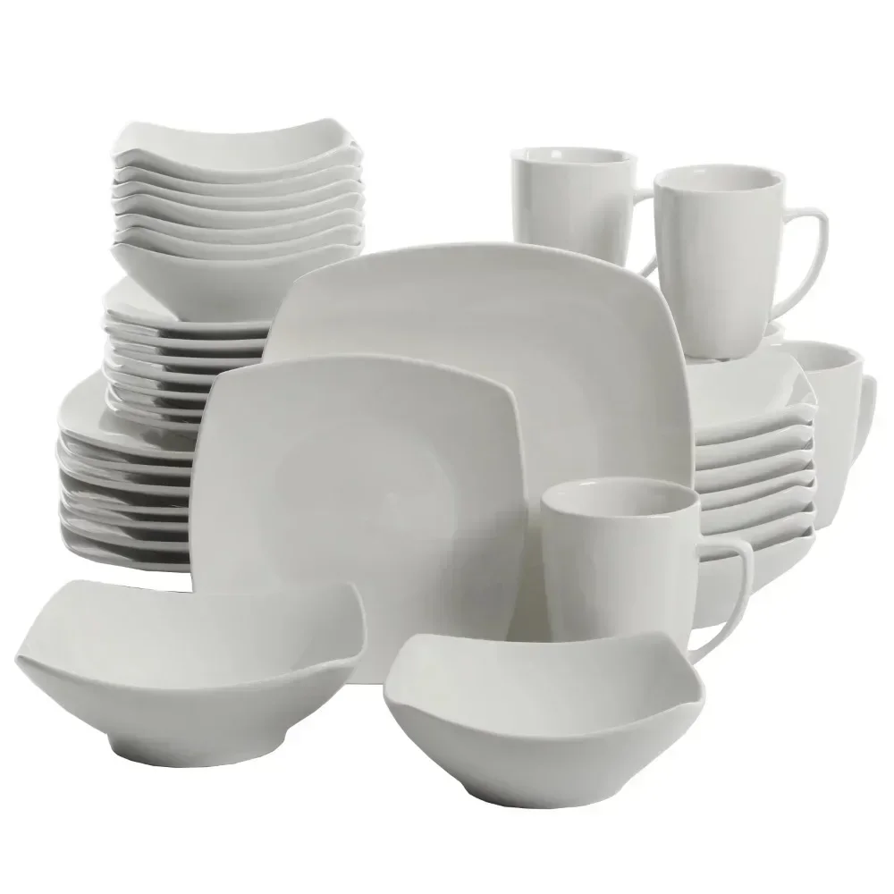 For Everyday Square Expanded 40-Piece Dinnerware Set Dinner   Dining Table   Bowls and Plates